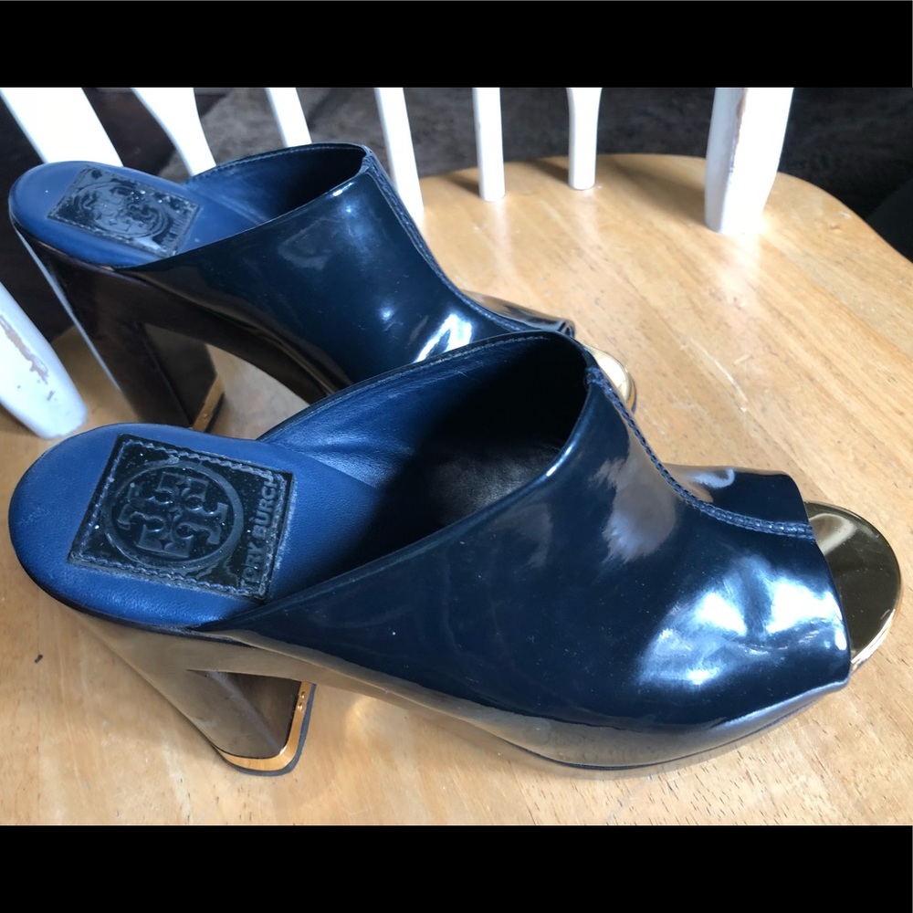 Authentic Tory Burch Platform Shoes Dark Blue Sz 7 - Picture 7 of 8